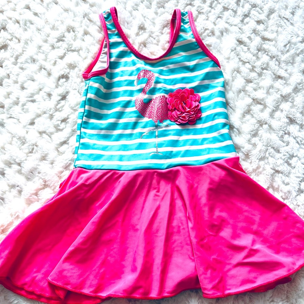 Girls flamingo striped swimsuit size 7